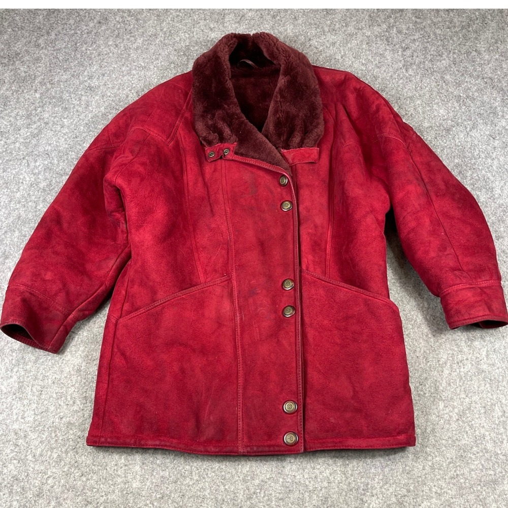 Vintage Knights Tailors Ltd Burgundy Red Suede Shearling Coat Womens Medium